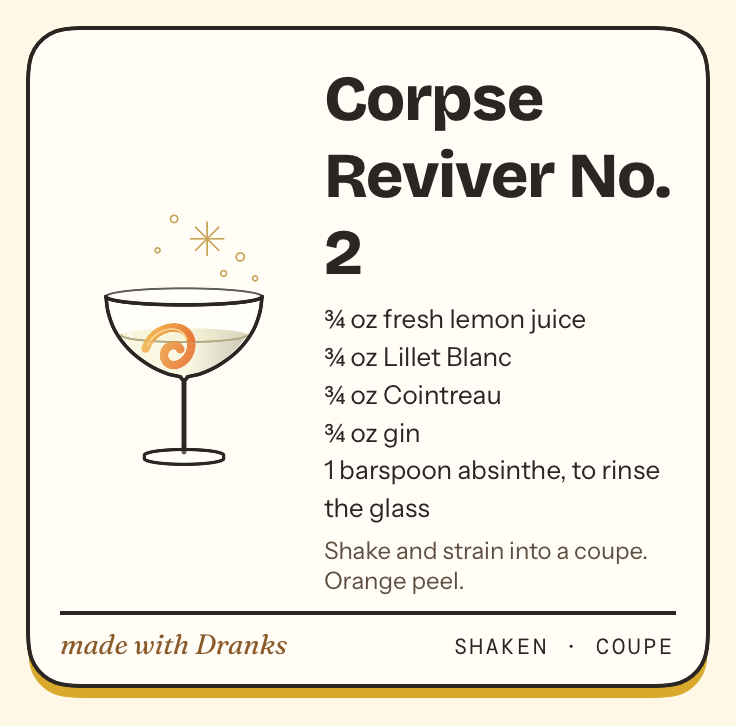 Recipe card for Corpse Reviver No. 2