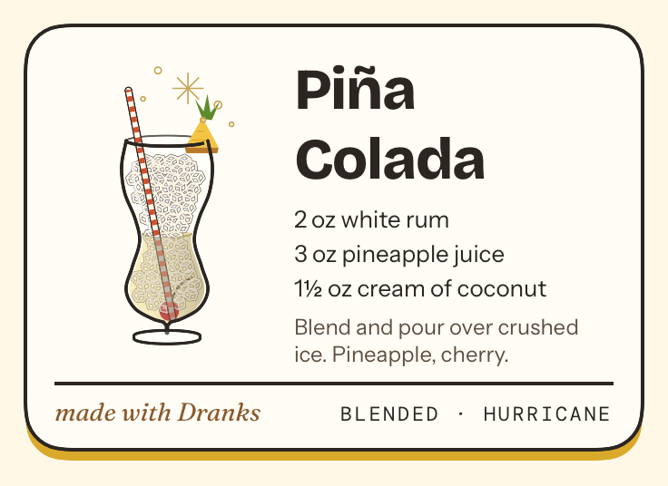 Recipe card for Piña Colada