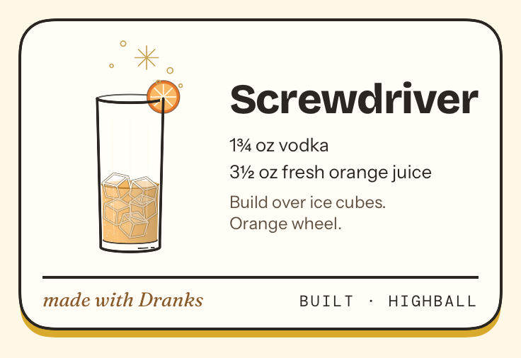 Recipe card for Screwdriver