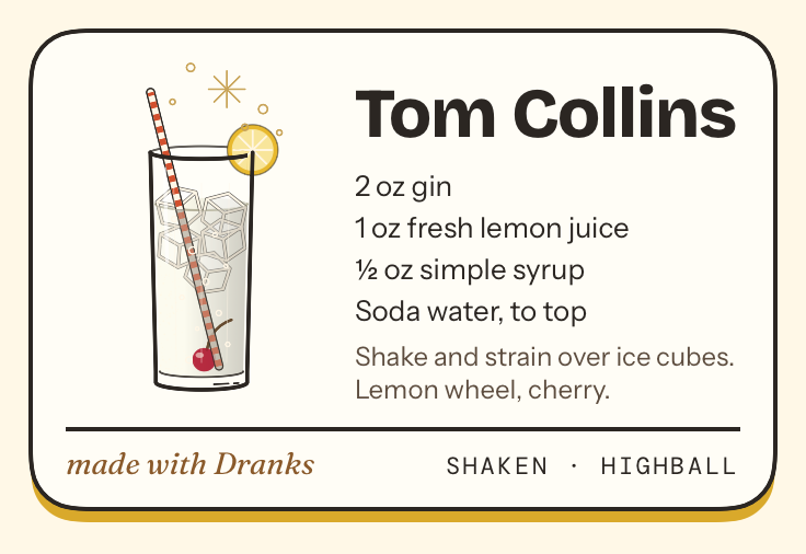 Recipe card for Tom Collins