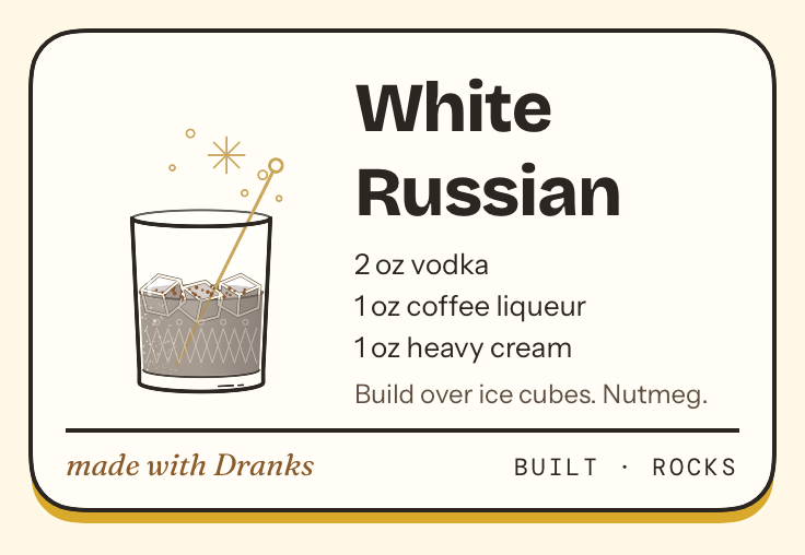 Recipe card for White Russian